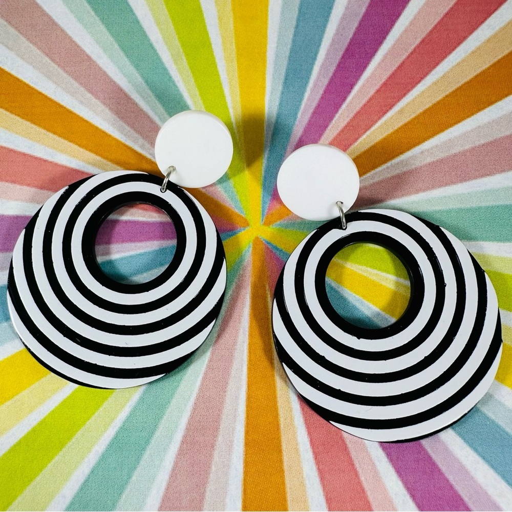 Black and White Striped pierced Earrings